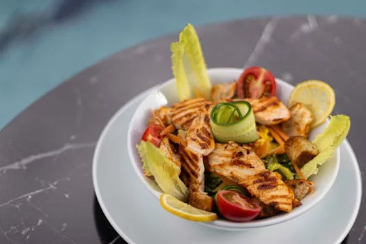 caesar salad with grilled chicken parmesan croutons